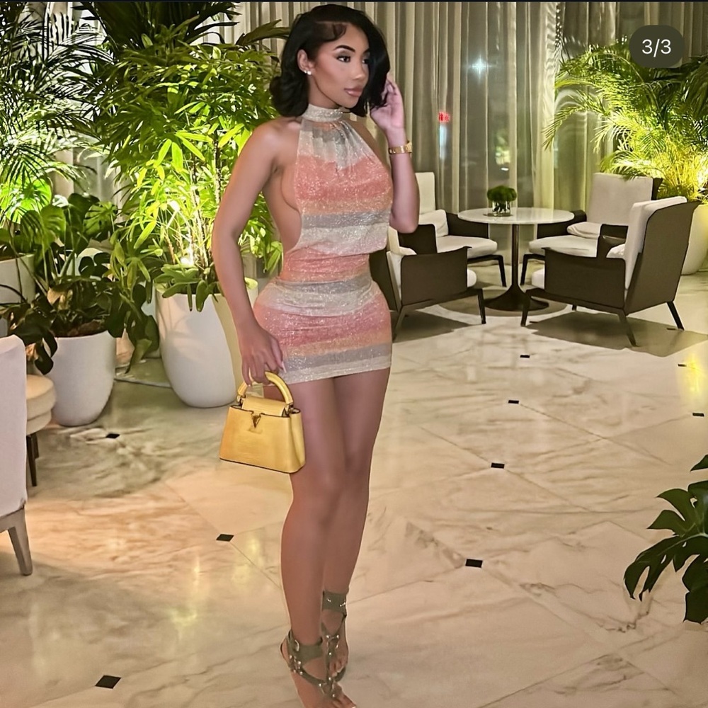 Autty Simone Striped Halter Mini Dress